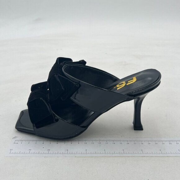 FSJ Women Sexy Two Bows Open Toe Mules Stiletto High Heel Slip On Party Evening - Picture 2 of 7